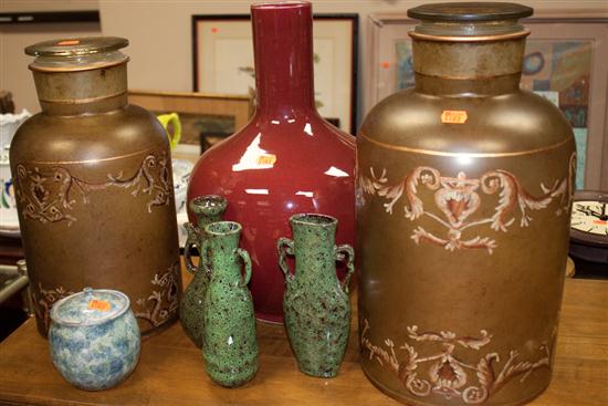 Two large smoked glass storage jars