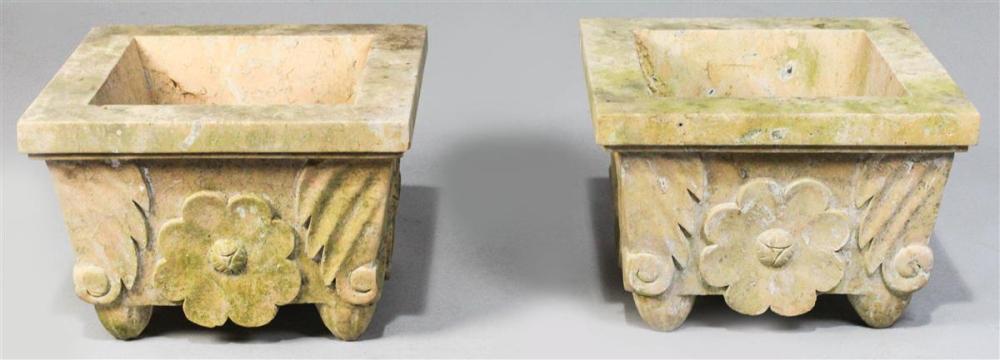 TWO LARGE SQUARE CARVED STONE