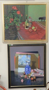 TWO LARGE STILL LIFE OIL ON CA