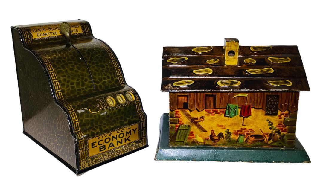 TWO LARGE TIN LITHO STILL