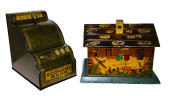 TWO LARGE TIN LITHO STILL BANK