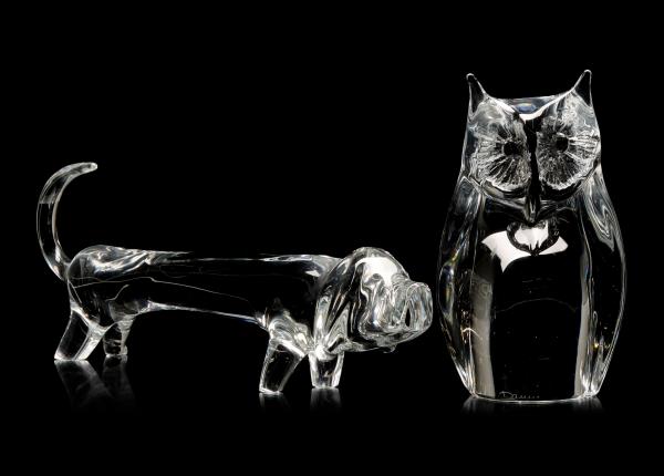 TWO LATE 20C FRENCH CRYSTAL FIGURES