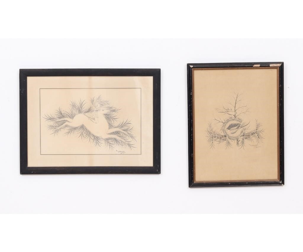 Two L.B. Stouffer pen and ink