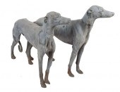 TWO LEAD GREYHOUND GARDEN FIGU
