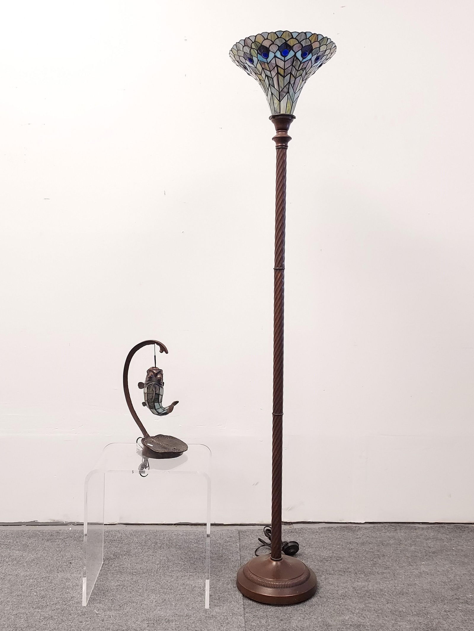 TWO LEADED GLASS LAMPS: NOVELTY