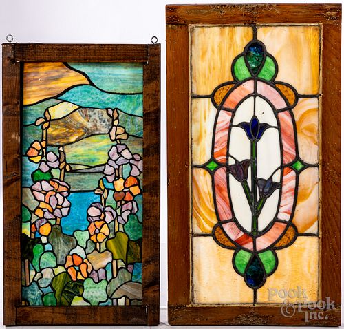 TWO LEADED GLASS WINDOWS, CA.