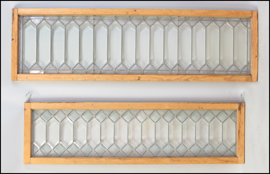 TWO LEADED GLASS WINDOWS IN PINE