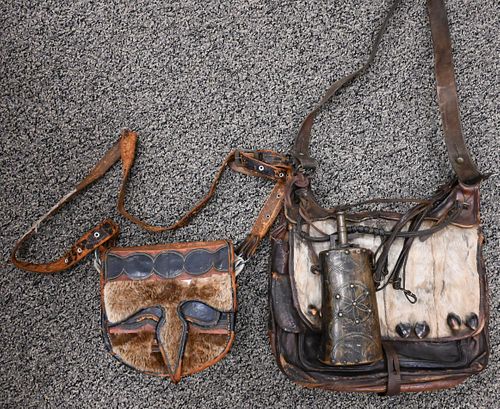 TWO LEATHER AND HIDE SATCHEL