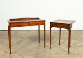 TWO LEATHER TOP TABLES; GAME &