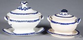 TWO LEEDS PEARLWARE BLUE FEATH