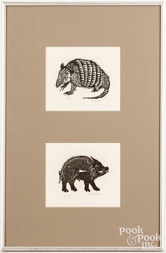 TWO LEONARD BASKIN SIGNED ETCHING