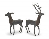 TWO LIFE-SIZE BRONZE DEER GARD