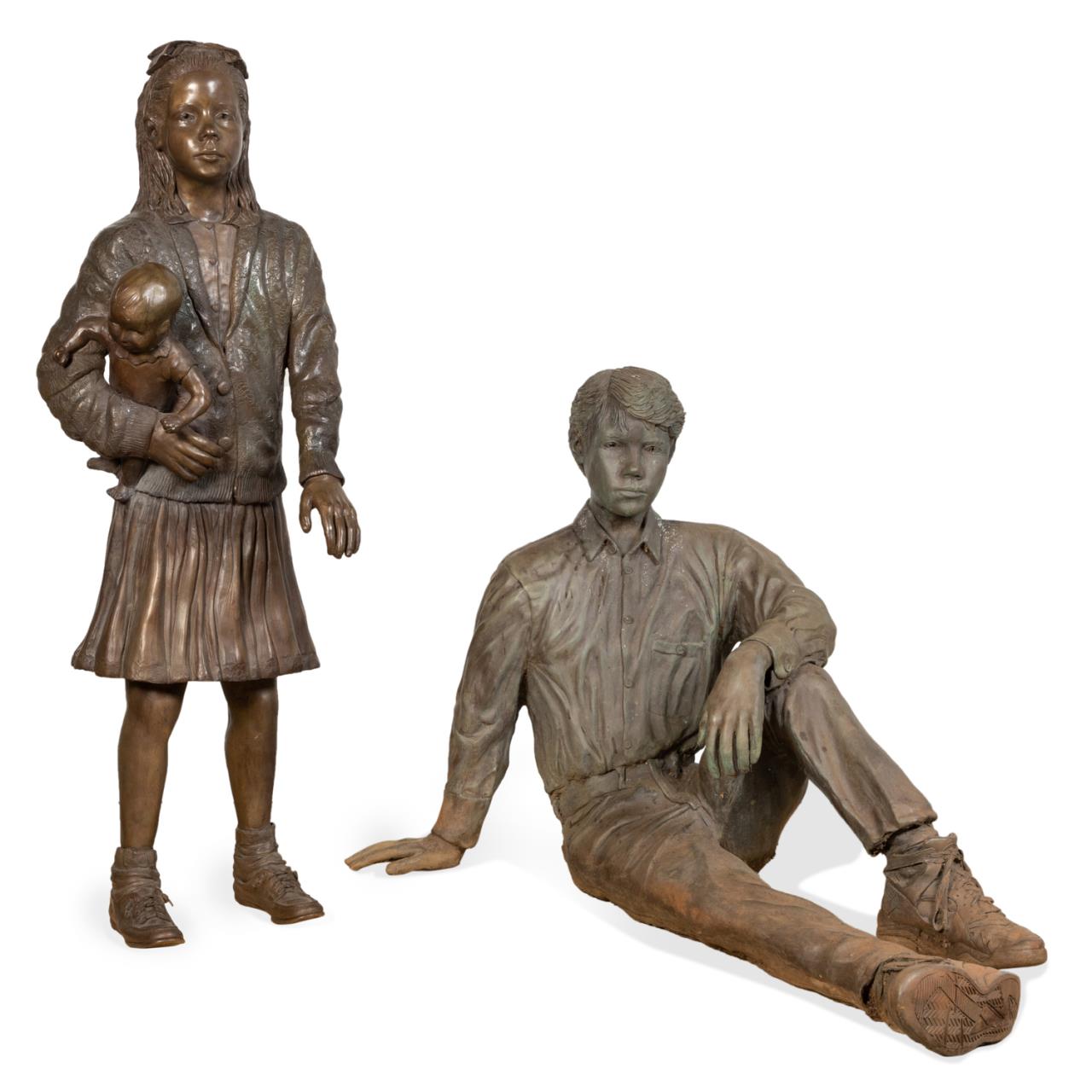 TWO LIFE SIZE BRONZE GARDEN