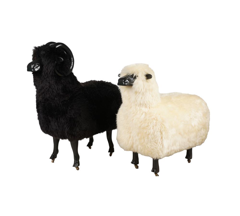TWO LIFE-SIZE SHEEPTwo LIfe-Size