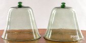 TWO LIGHT GREEN GLASS BELL JAR