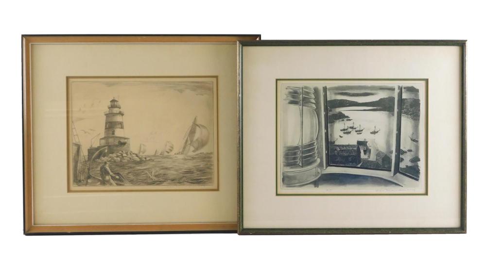 TWO LIGHTHOUSE THEMED ETCHINGS BY