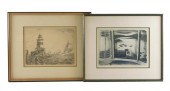 TWO LIGHTHOUSE THEMED ETCHINGS