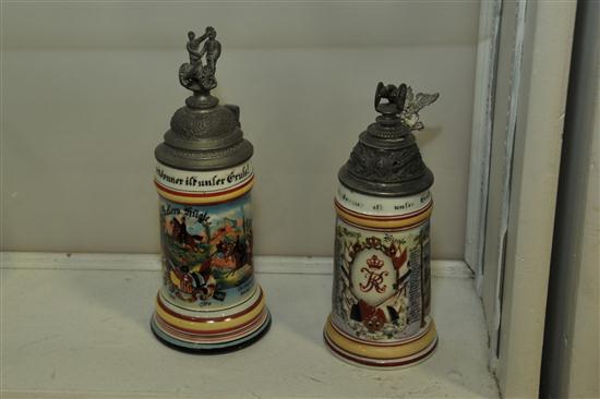 TWO LITHOPHANE STEINS. German