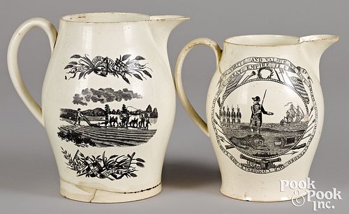 TWO LIVERPOOL HERCULANEUM PITCHERS,