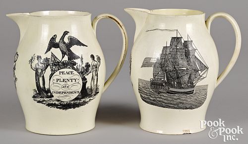 TWO LIVERPOOL HERCULANEUM PITCHERS,