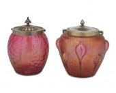 TWO LOETZ-STYLE ART GLASS BISC