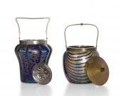 TWO LOETZ-STYLE ART GLASS BISC