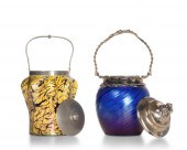 TWO LOETZ-STYLE ART GLASS BISC