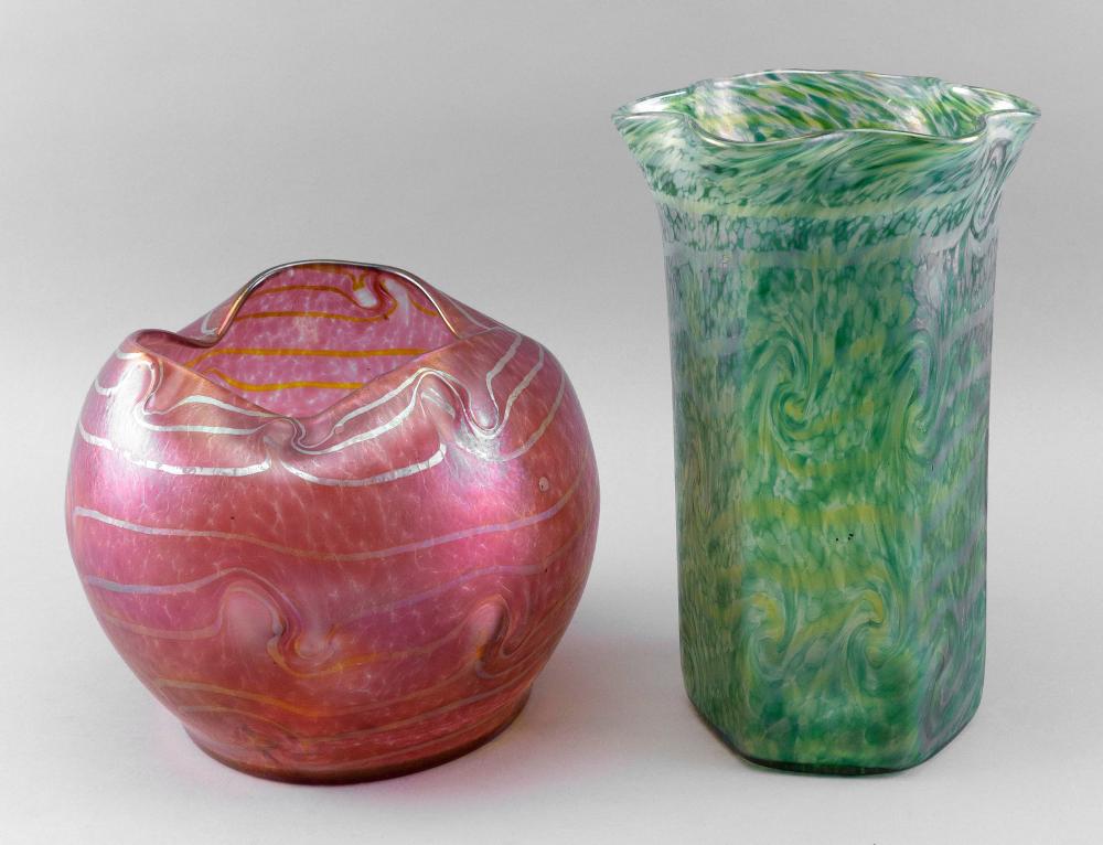 TWO LOETZ-TYPE BLOWN GLASS VASES