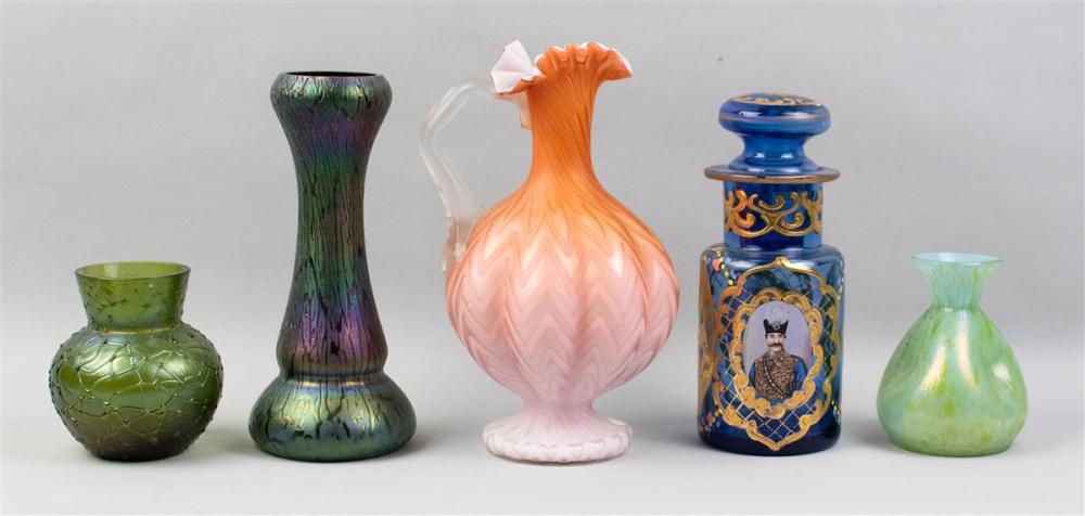 TWO LOETZ TYPE GLASS VESSELS AND