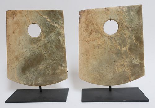 TWO LONGSHAN STYLE JADE AX