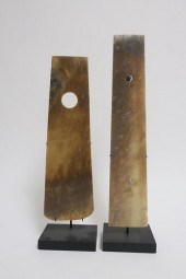 TWO LONGSHAN STYLE JADE BLADES