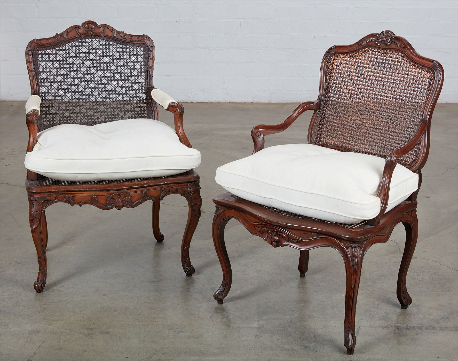 TWO LOUIS XV STYLE BEECHWOOD CANE