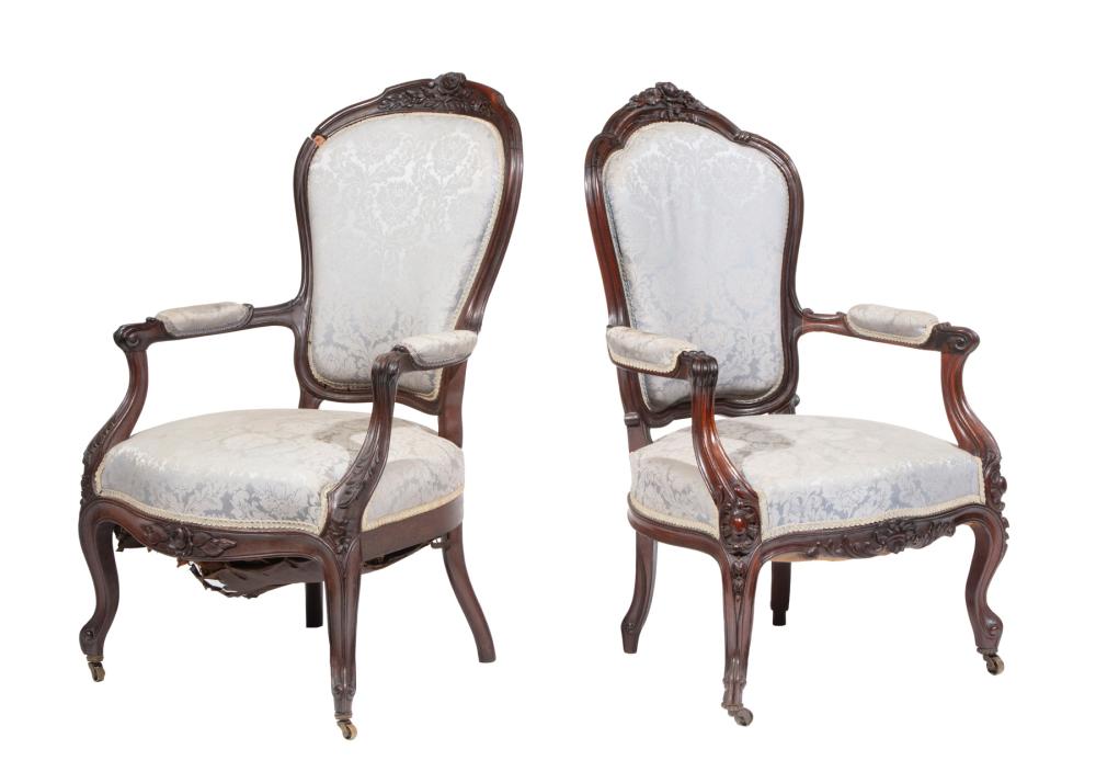 TWO LOUIS XV-STYLE CARVED WALNUT