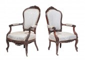 TWO LOUIS XV-STYLE CARVED WALN