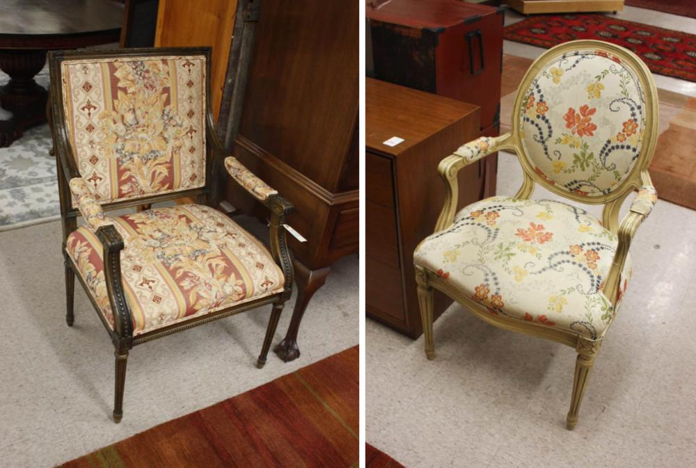 TWO LOUIS XVI STYLE FAUTEUILS