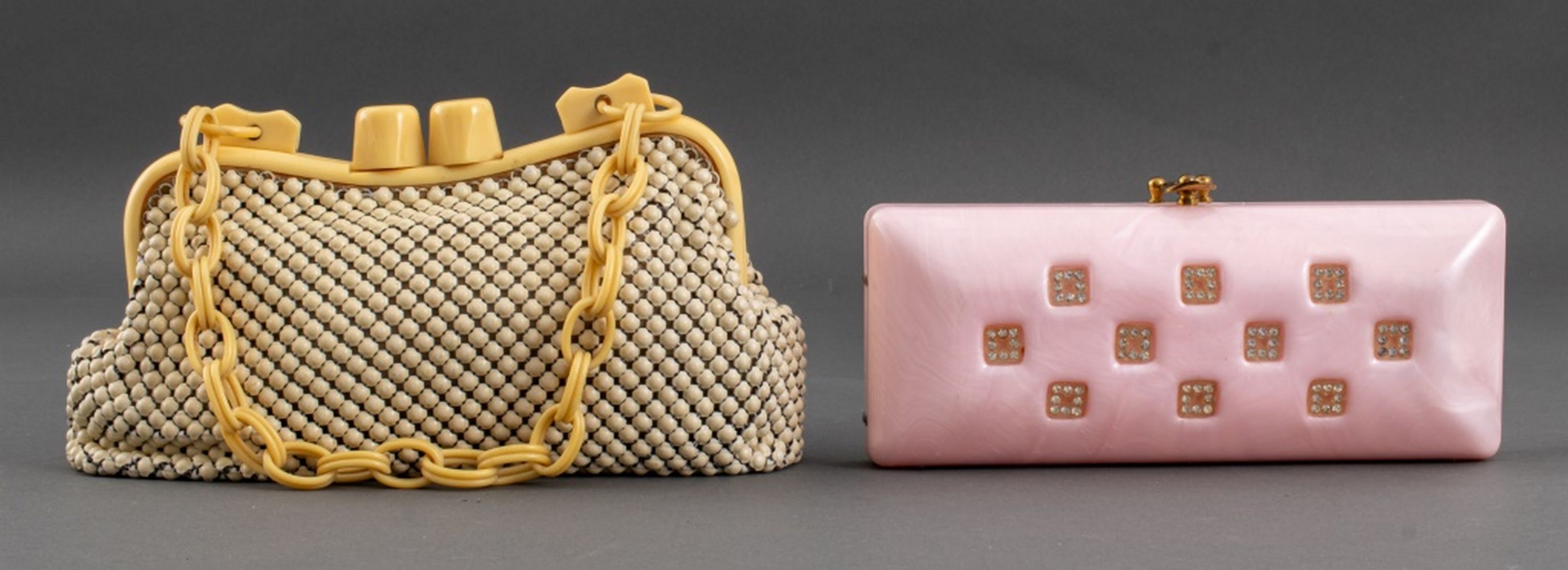 TWO LUCITE AND BAKELITE CLUTCH