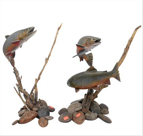 TWO LUNA HYMAS-SMITH CARVED FISH