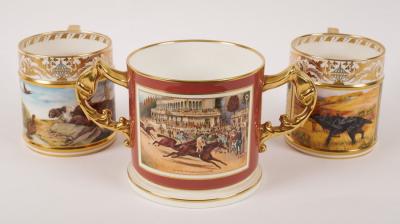 Two Lynton porter mugs, painted