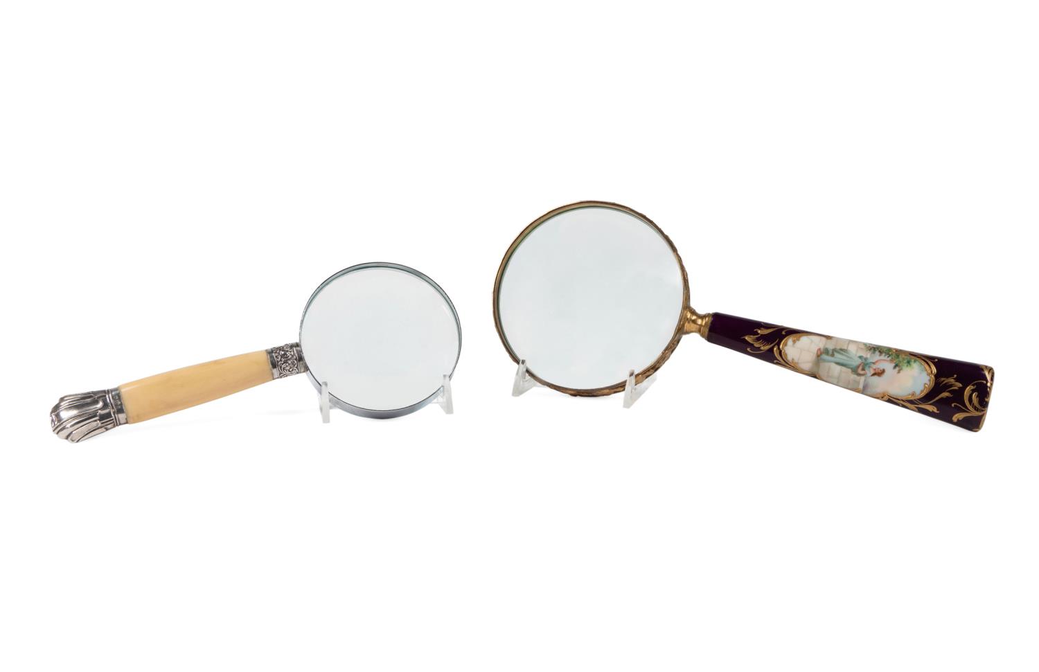 TWO MAGNIFYING GLASSES, BONE &