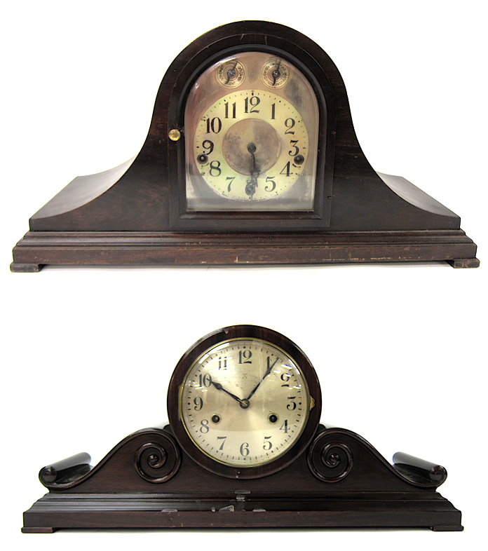 TWO MAHOGANY CASED CHIMING MANTEL