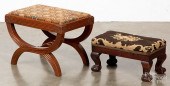 TWO MAHOGANY FOOTSTOOLS EARLY,