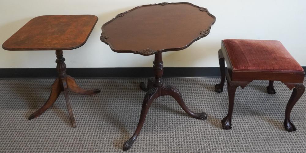 TWO MAHOGANY TILT TOP TEA TABLES