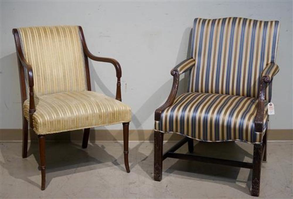 TWO MAHOGANY UPHOLSTERED LIBRARY