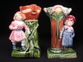 Two Majolica art pottery vases