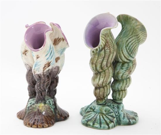 Two Majolica Bud Vases each