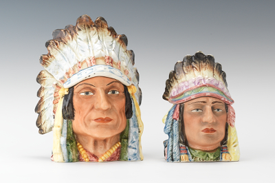 Two Majolica Figural Indian Head