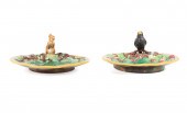 TWO MAJOLICA FIGURAL NUT DISHE
