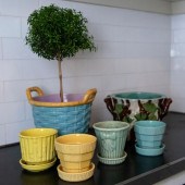 TWO MAJOLICA JARDINIERES AND F