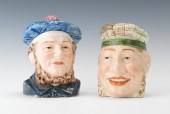 Two Majolica Men's Heads; One