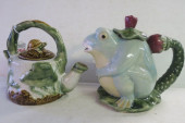 TWO MAJOLICA STYLE TEAPOTS, FR